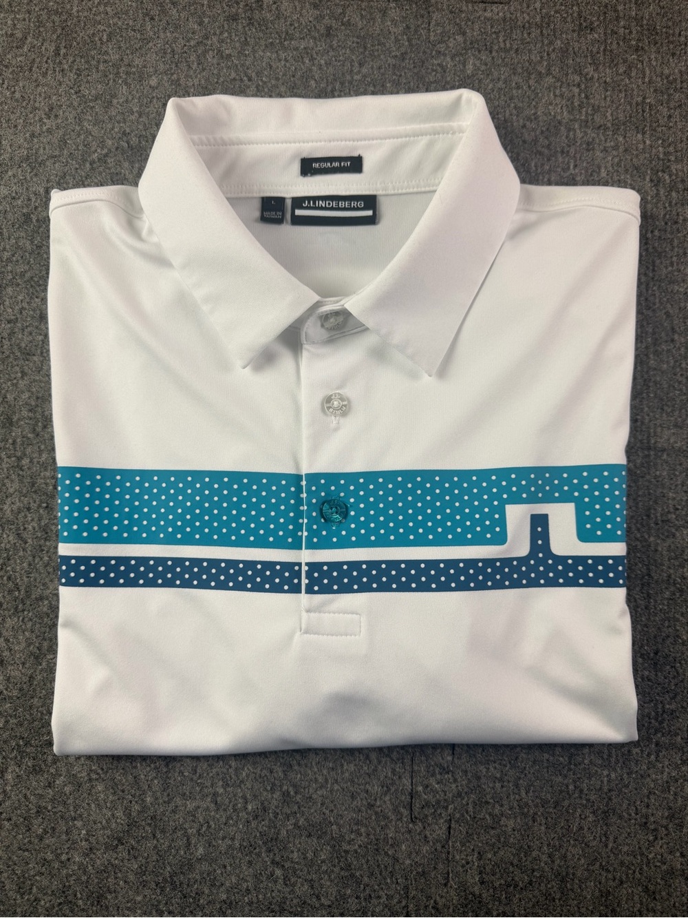 J Lindeberg Mens Short Sleeve Golf Polo Shirt Size L White/Blue